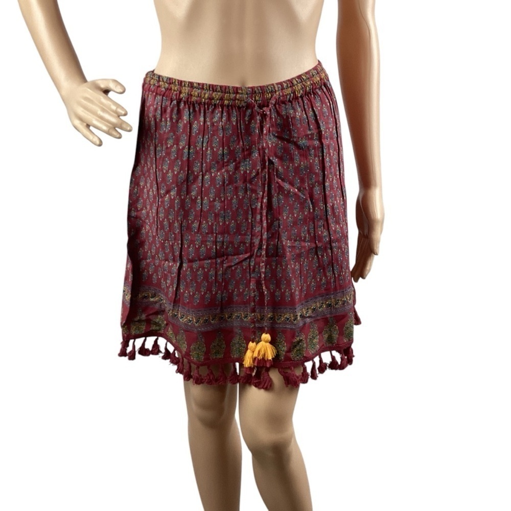 RAGA Tassel Trim Mini Skirt Size S Red Multicolor